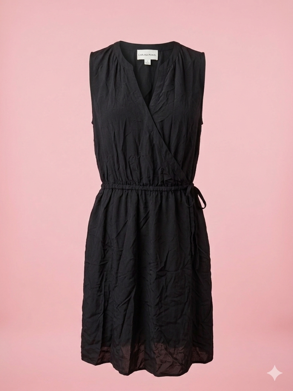 Cynthia Rowley Silk Faux Wrap Black Dress Tie Waist Size 4